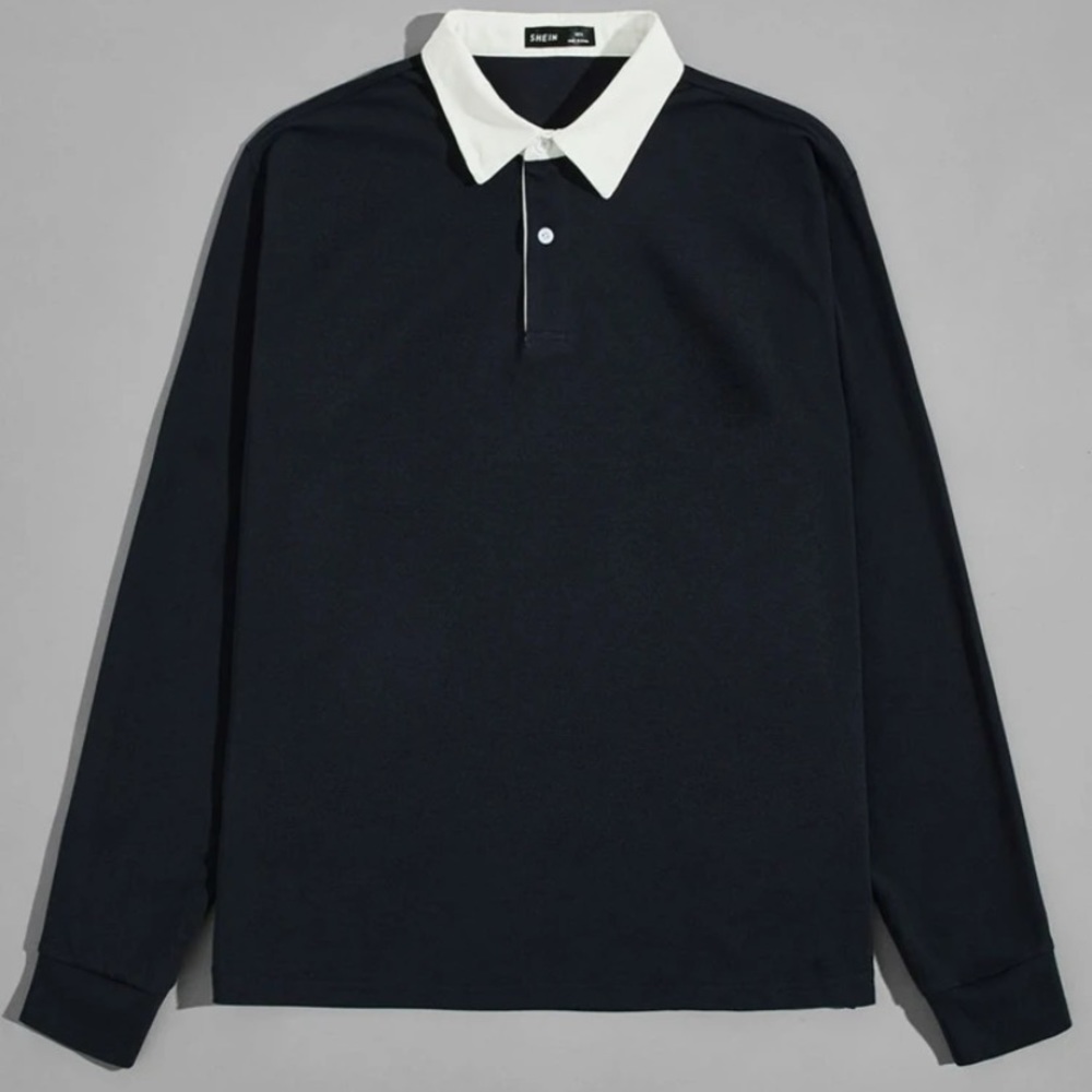 NWT Romwe Navy Blue Polo Longsleeve